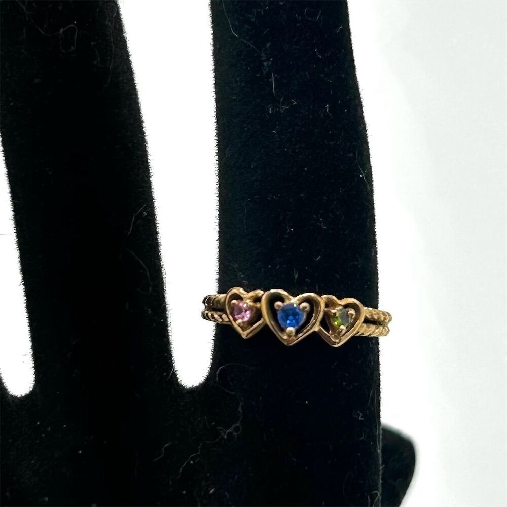 10K Yellow Gold Multi-Heart Mom Ring One Size Anniversary Gift